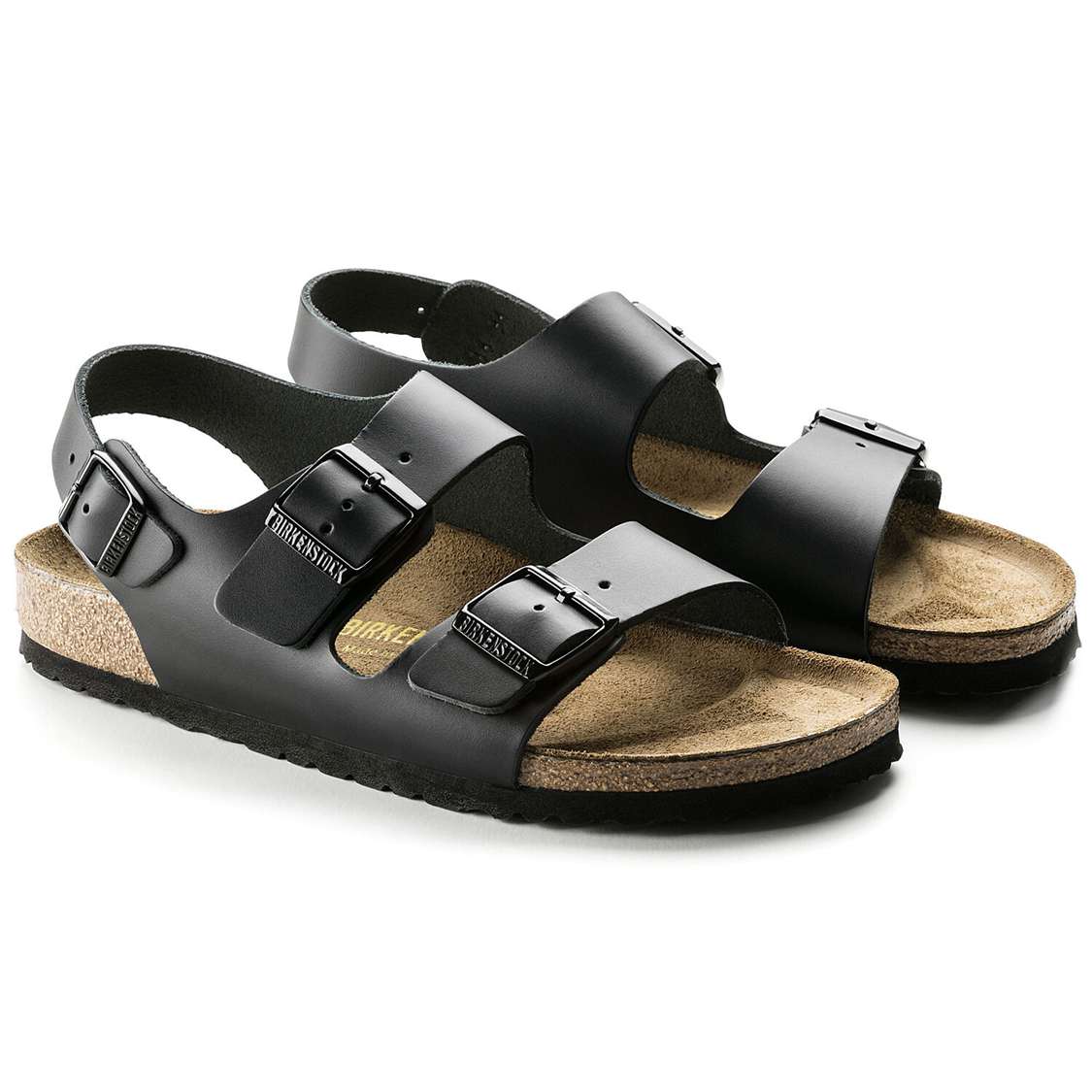 Black Birkenstock Milano Leather Men's Back Strap Sandals | eTae3ijZD3G