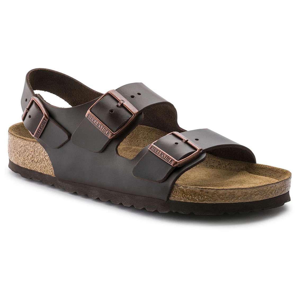 Black Birkenstock Milano Soft Footbed Smooth Leather Men\'s Back Strap Sandals | lpROWvDhKXs