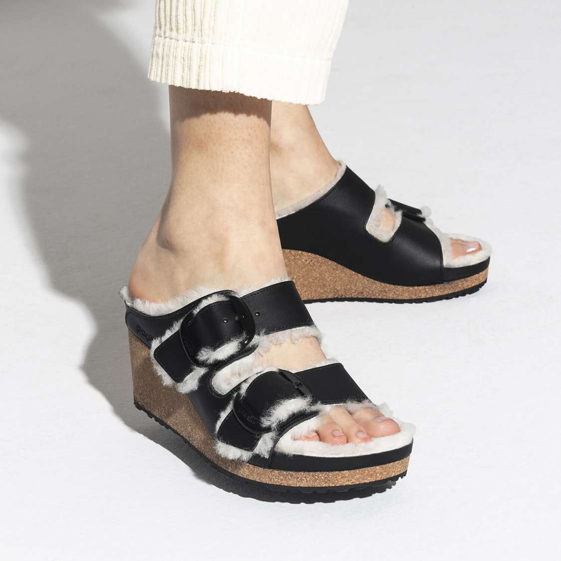 Black Birkenstock Nora Big Buckle Leather Women's Wedges Sandals | 2wLKNujNDKg