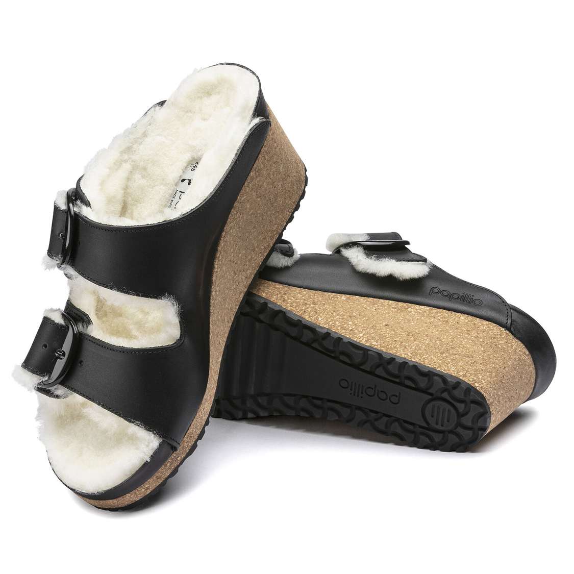 Black Birkenstock Nora Big Buckle Leather Women's Wedges Sandals | 2wLKNujNDKg