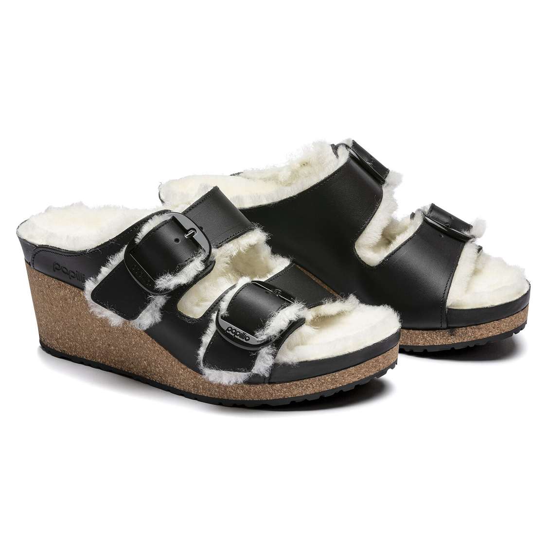 Black Birkenstock Nora Big Buckle Leather Women's Wedges Sandals | 2wLKNujNDKg