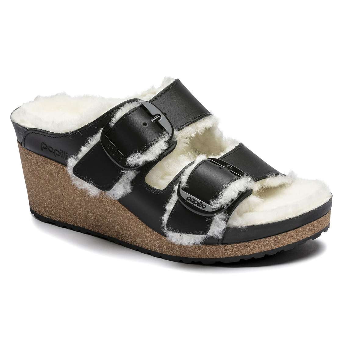 Black Birkenstock Nora Big Buckle Leather Women\'s Wedges Sandals | 2wLKNujNDKg