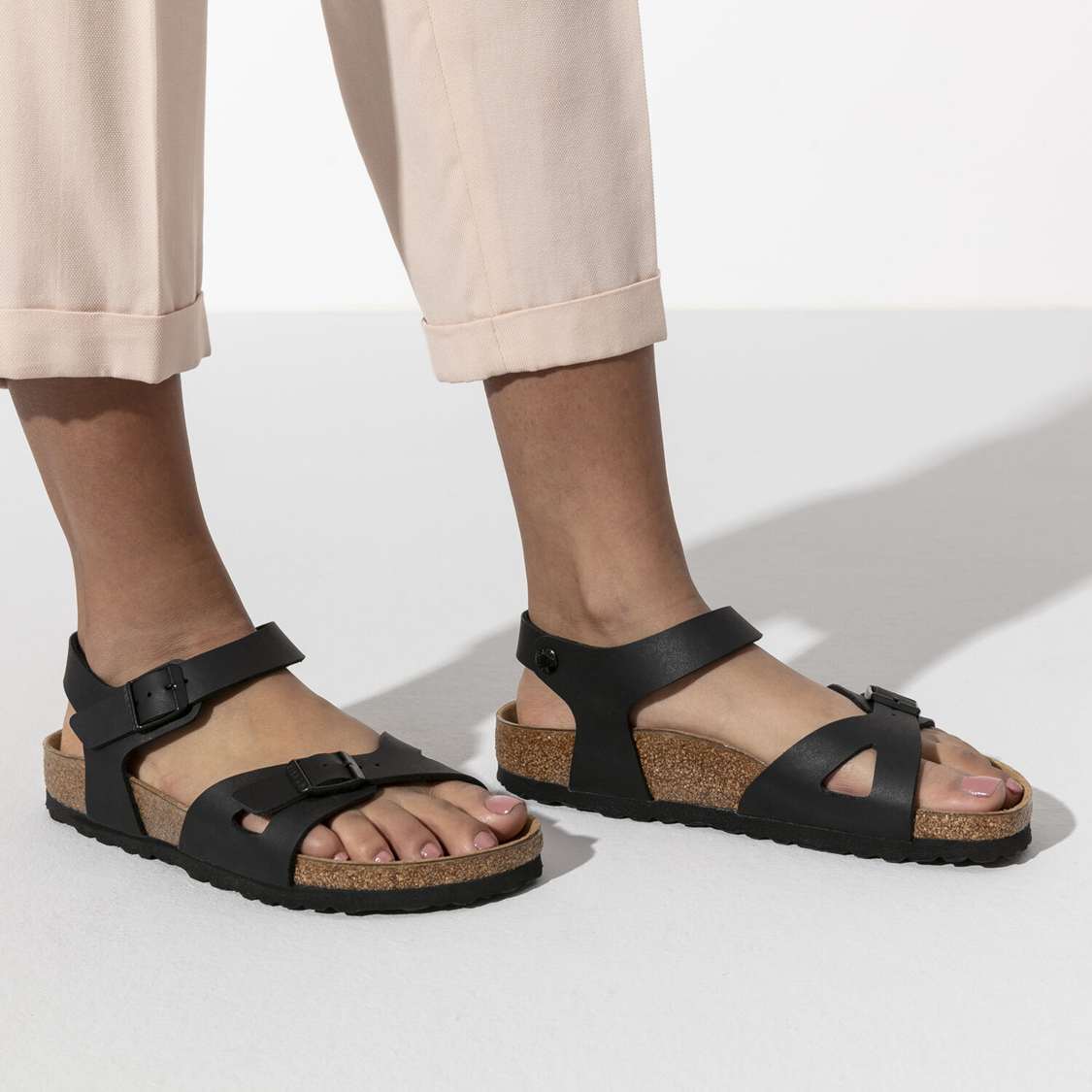 Black Birkenstock Rio Birko-Flor Women's Two Strap Sandals | EduHYTuPaiw