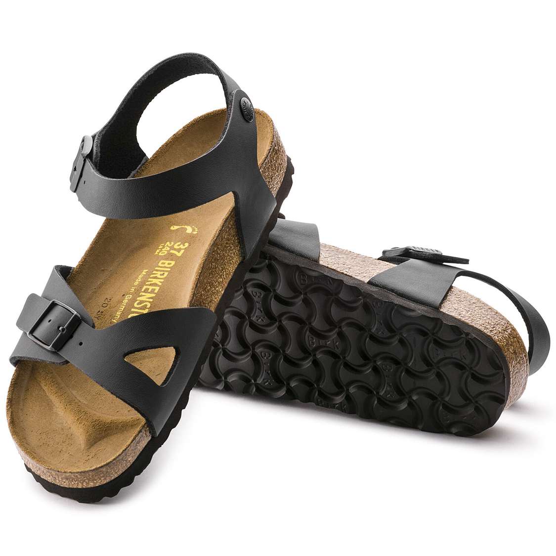 Black Birkenstock Rio Birko-Flor Women's Two Strap Sandals | EduHYTuPaiw