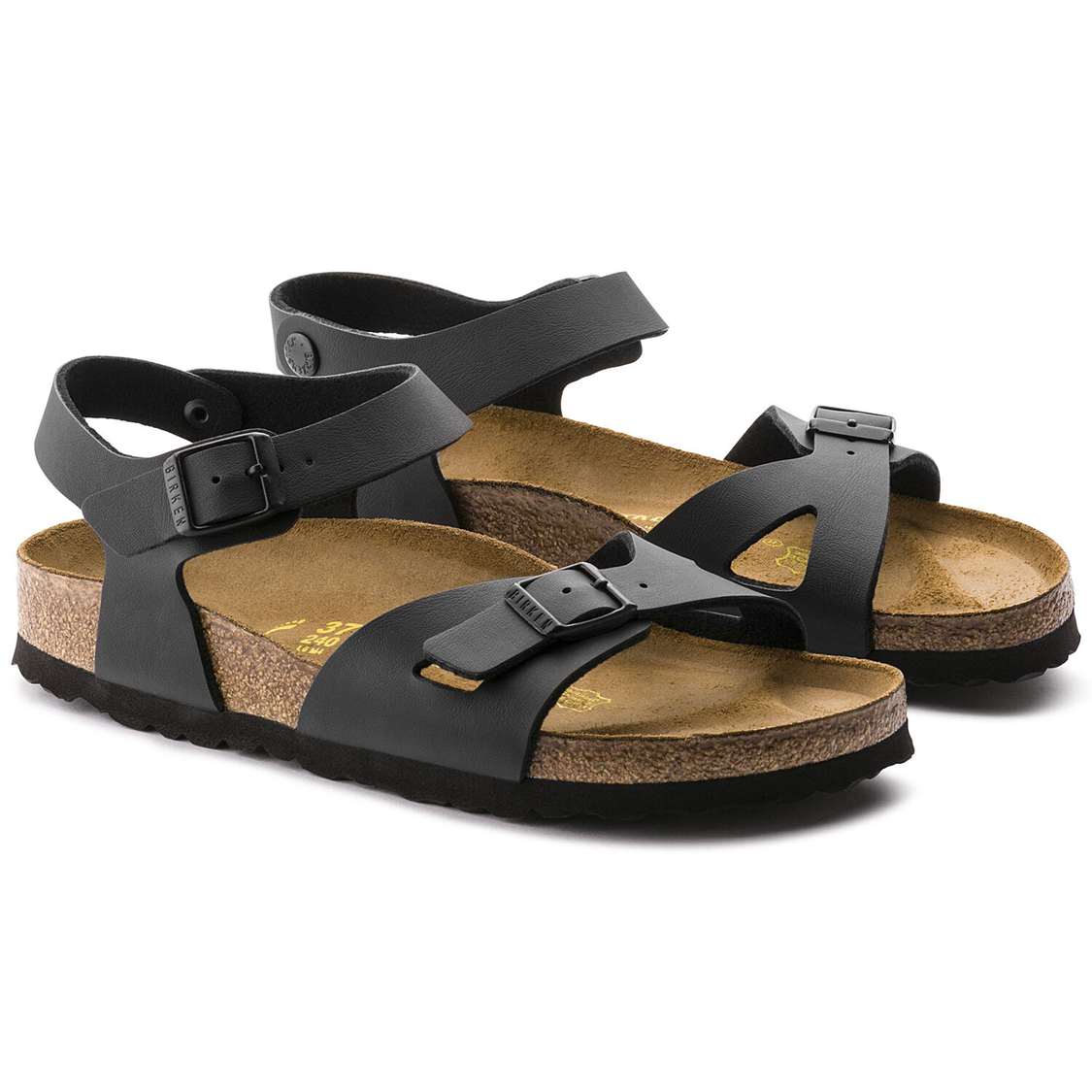 Black Birkenstock Rio Birko-Flor Women's Two Strap Sandals | EduHYTuPaiw