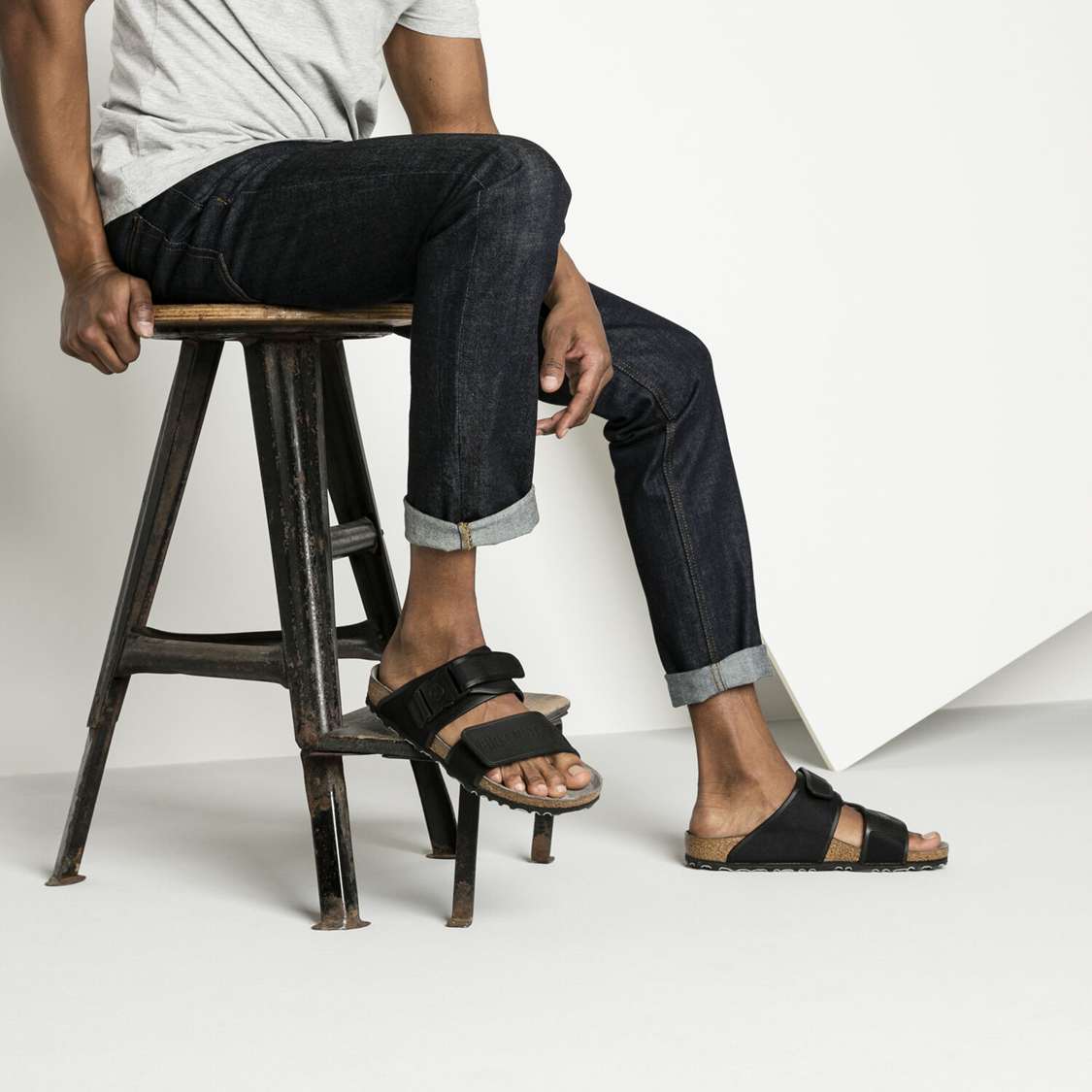 Black Birkenstock Rotterdam Microfiber Men's Two Strap Sandals | PiXybgzEfOq