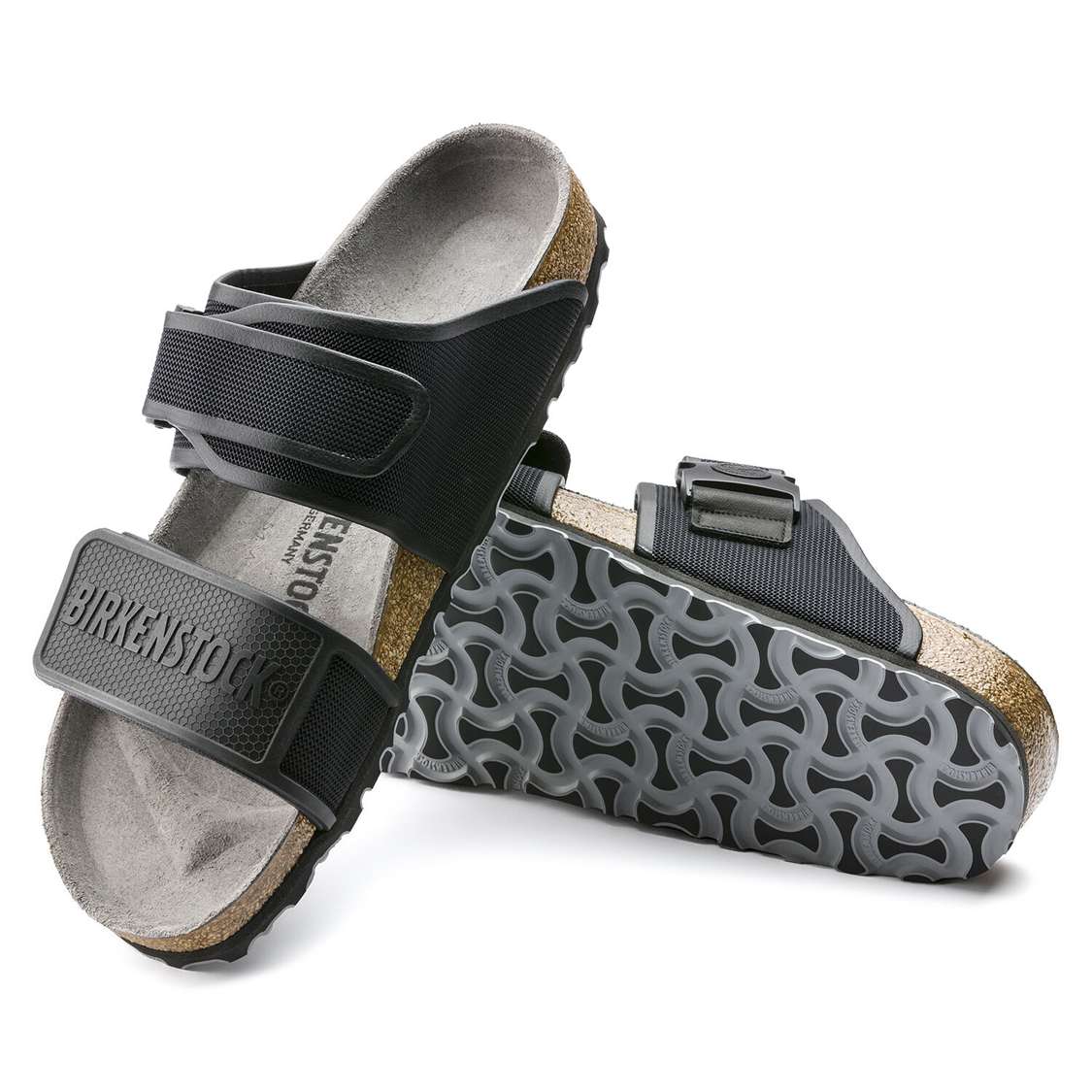 Black Birkenstock Rotterdam Microfiber Men's Two Strap Sandals | PiXybgzEfOq