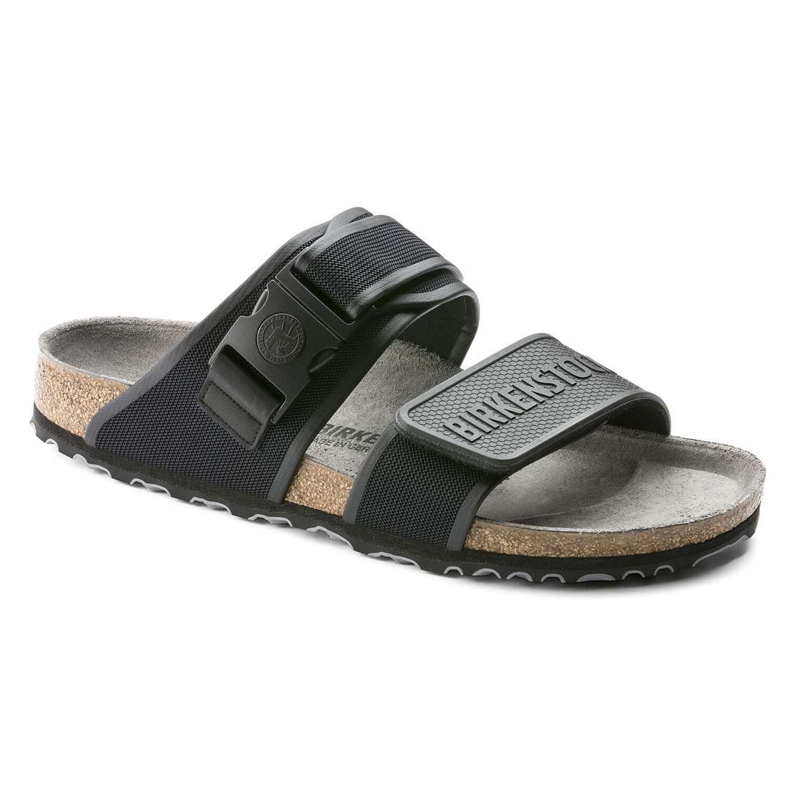 Black Birkenstock Rotterdam Microfiber Men\'s Two Strap Sandals | PiXybgzEfOq