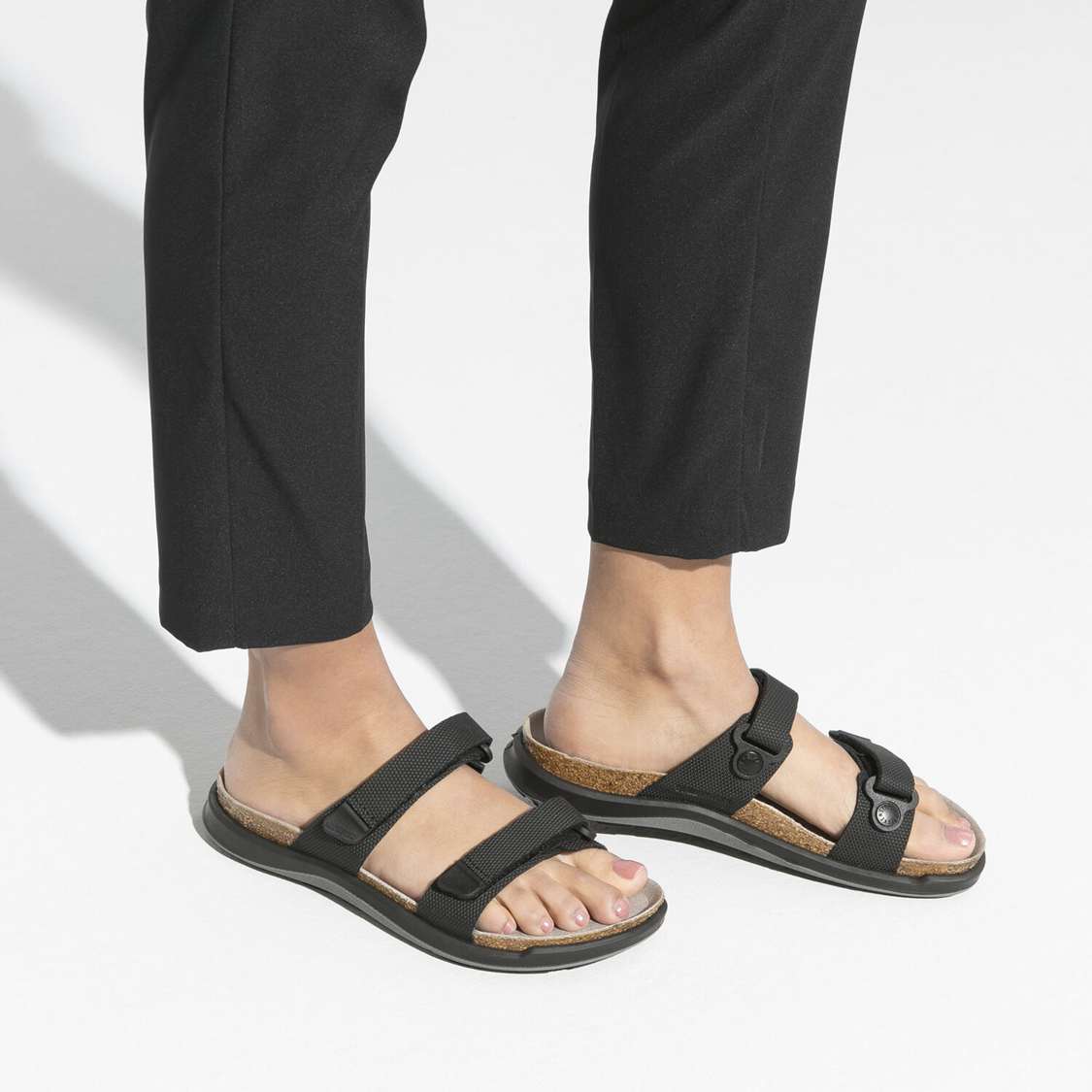 Black Birkenstock Sahara Birko-Flor Women's Two Strap Sandals | J9nO8kCW8e3