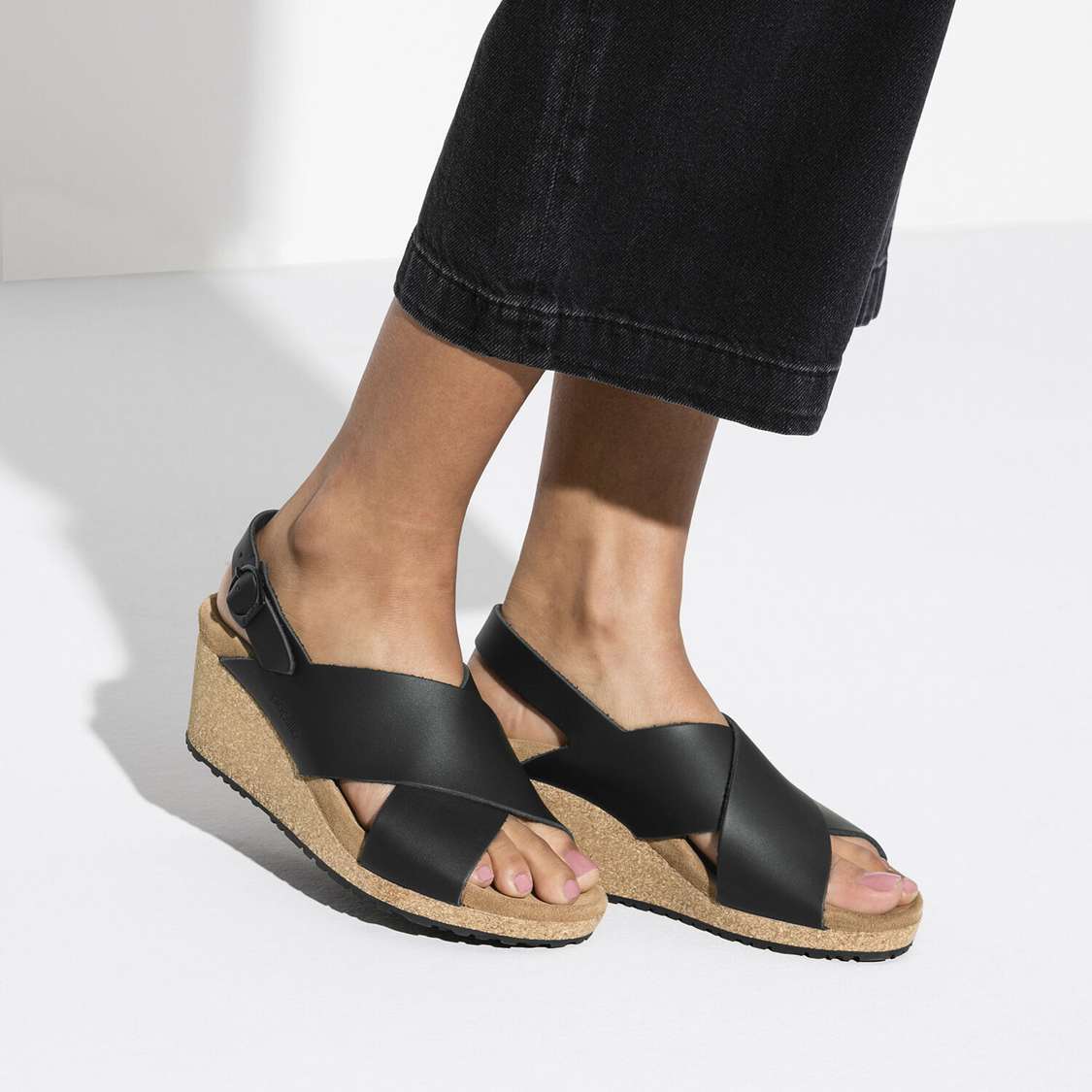 Black Birkenstock Samira Leather Women's Two Strap Sandals | AToZWYYNb9J