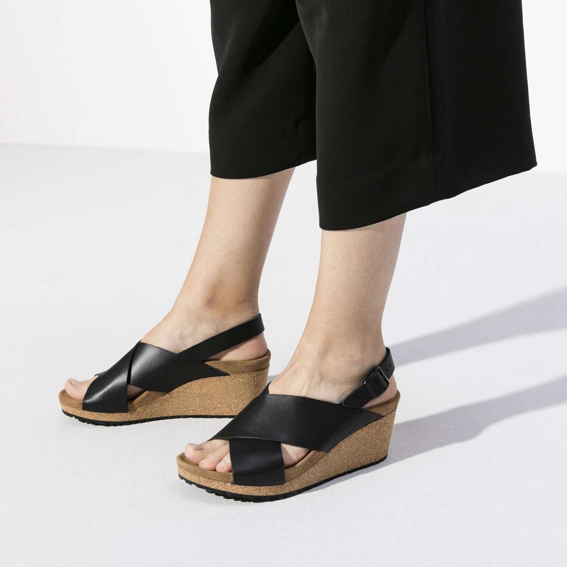 Black Birkenstock Samira Leather Women's Wedges Sandals | R5IitZMtnmv