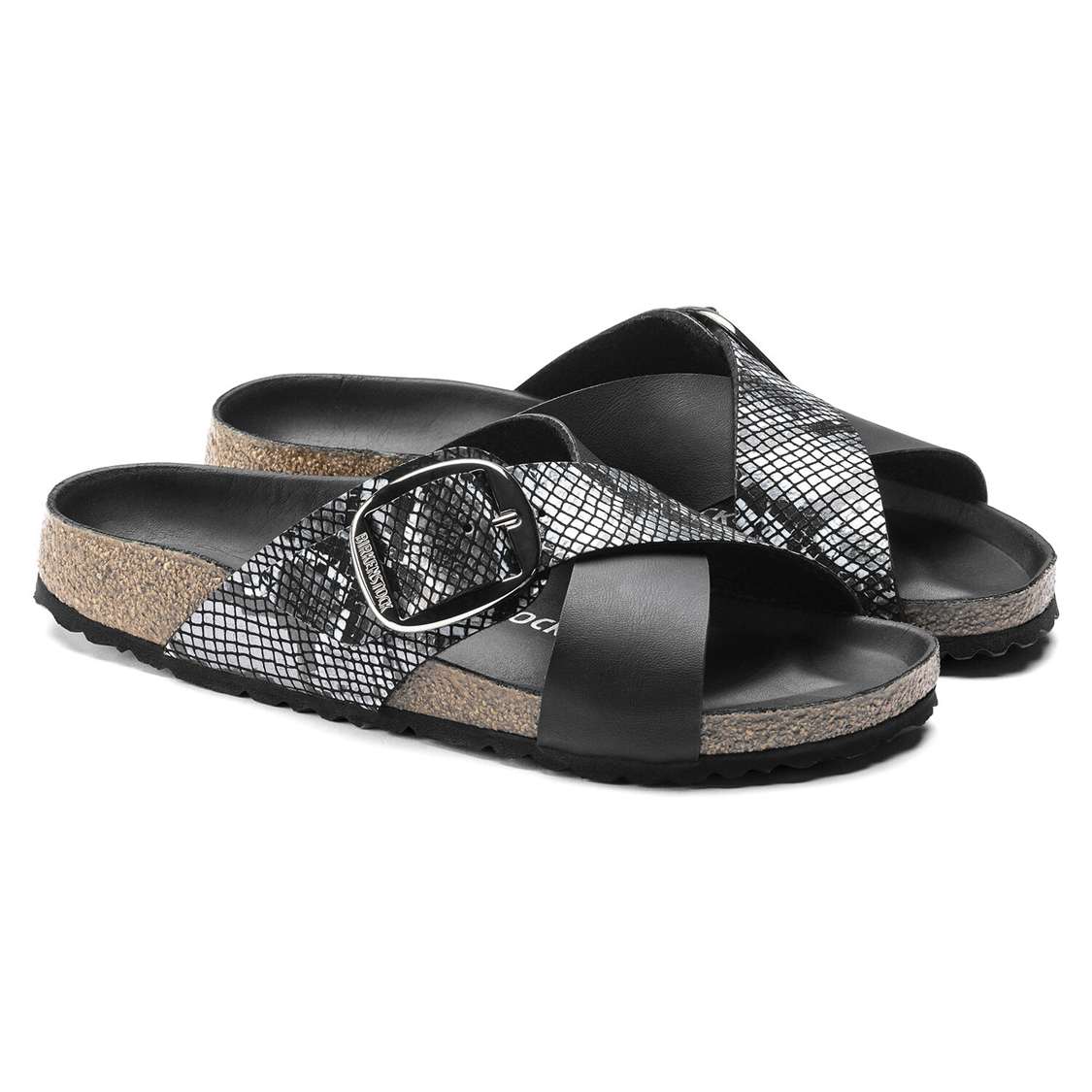 Black Birkenstock Siena Big Buckle Birko-Flor/Micro Fibre Women's Two Strap Sandals | elT7Z8QH924