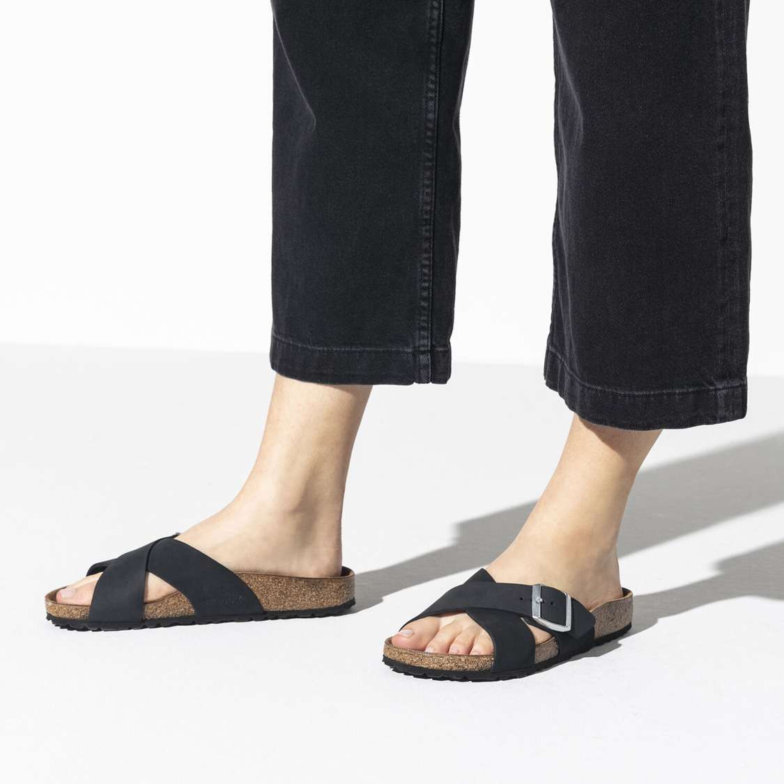 Black Birkenstock Siena Nubuck Leather Women's Two Strap Sandals | JLjVyuL5lTe