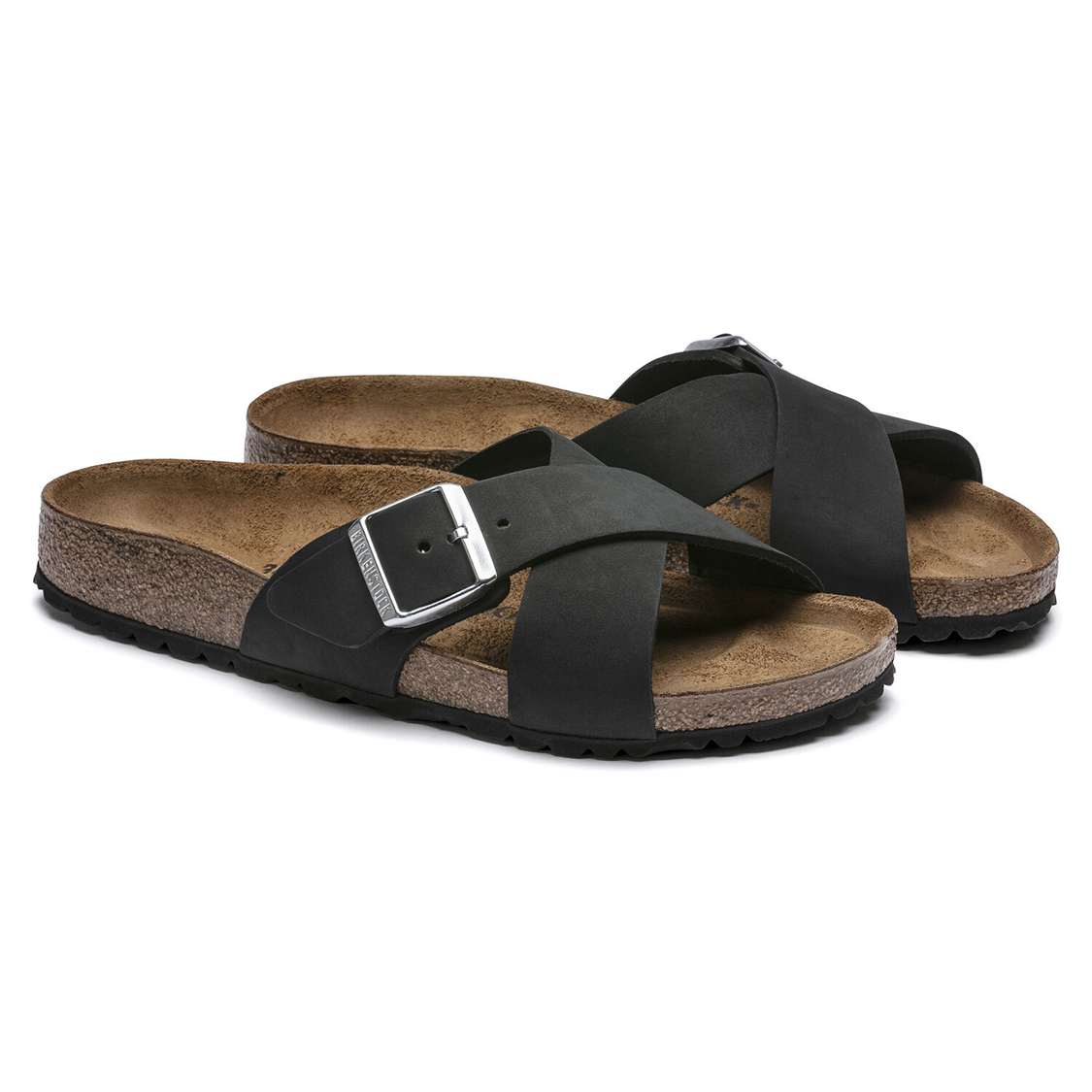 Black Birkenstock Siena Nubuck Leather Women's Two Strap Sandals | JLjVyuL5lTe