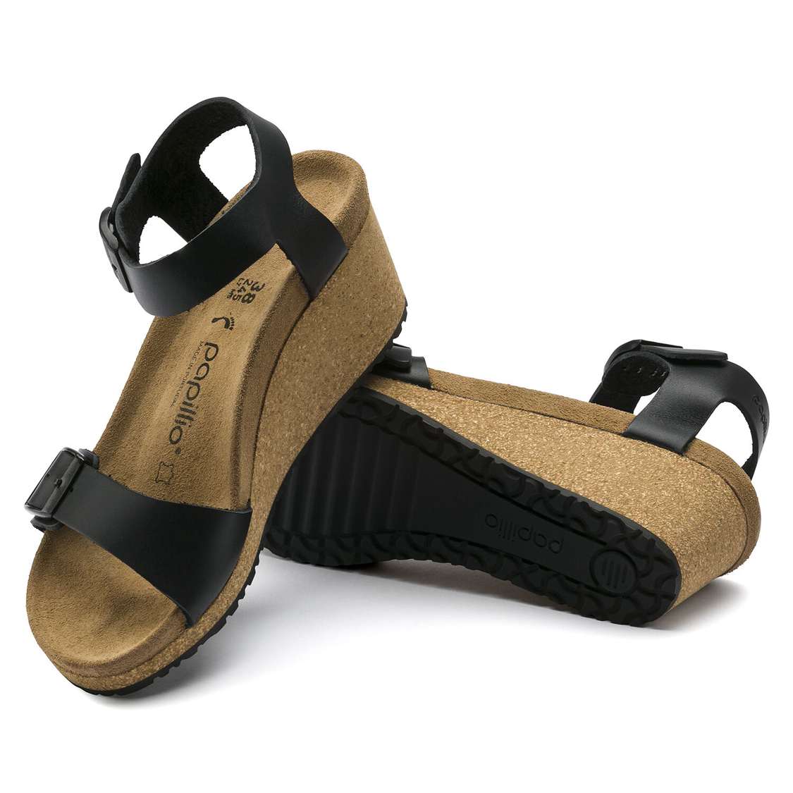 Black Birkenstock Soley Leather Women's Wedges Sandals | 85NefD6iMK3