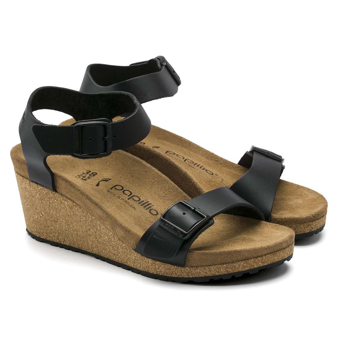 Black Birkenstock Soley Leather Women's Wedges Sandals | 85NefD6iMK3