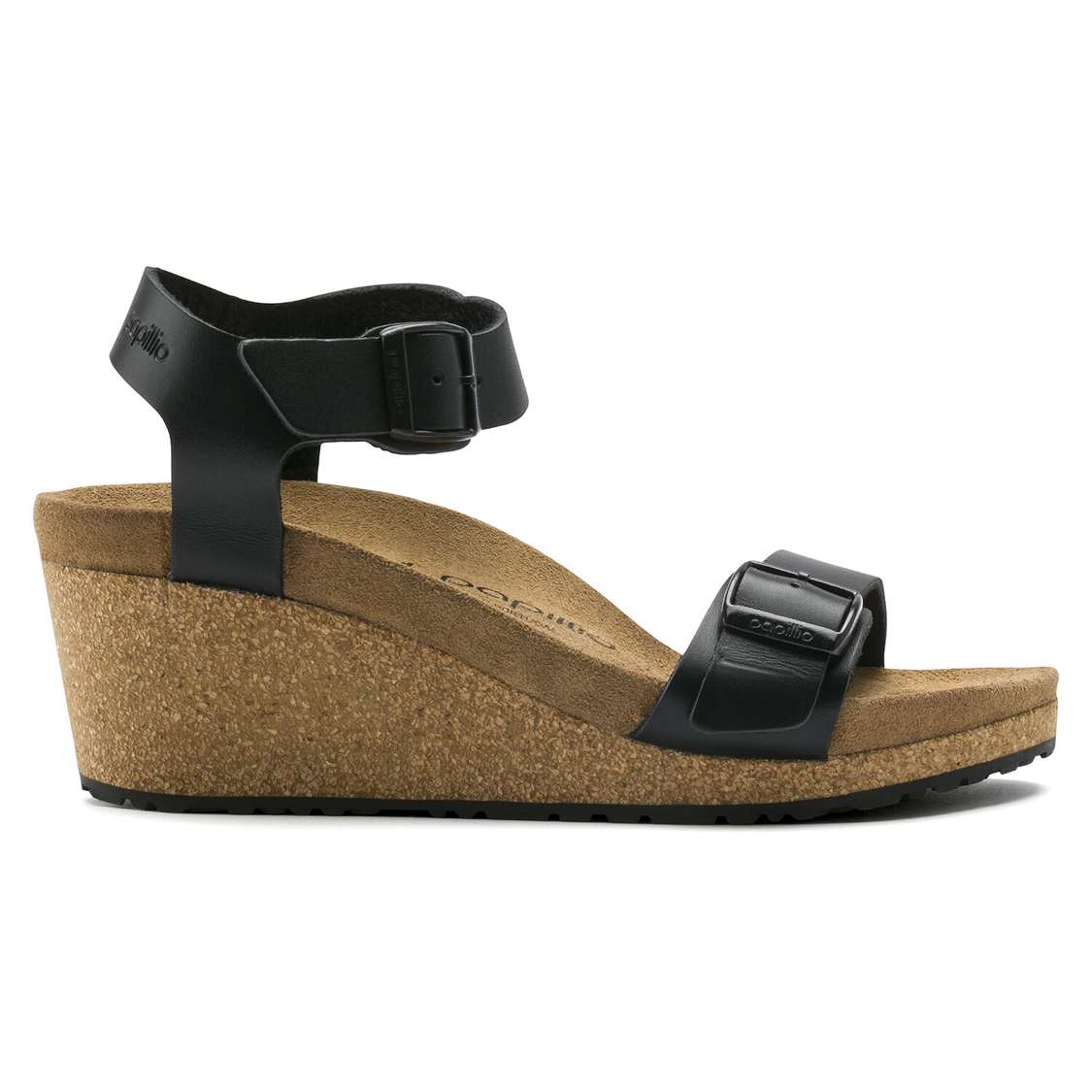 Black Birkenstock Soley Leather Women's Wedges Sandals | 85NefD6iMK3