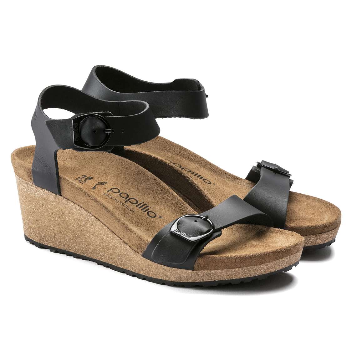 Black Birkenstock Soley Leather Women's Two Strap Sandals | FrQnBnHRRXE