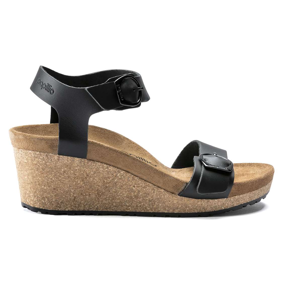 Black Birkenstock Soley Leather Women's Wedges Sandals | iGQXydmwL7n