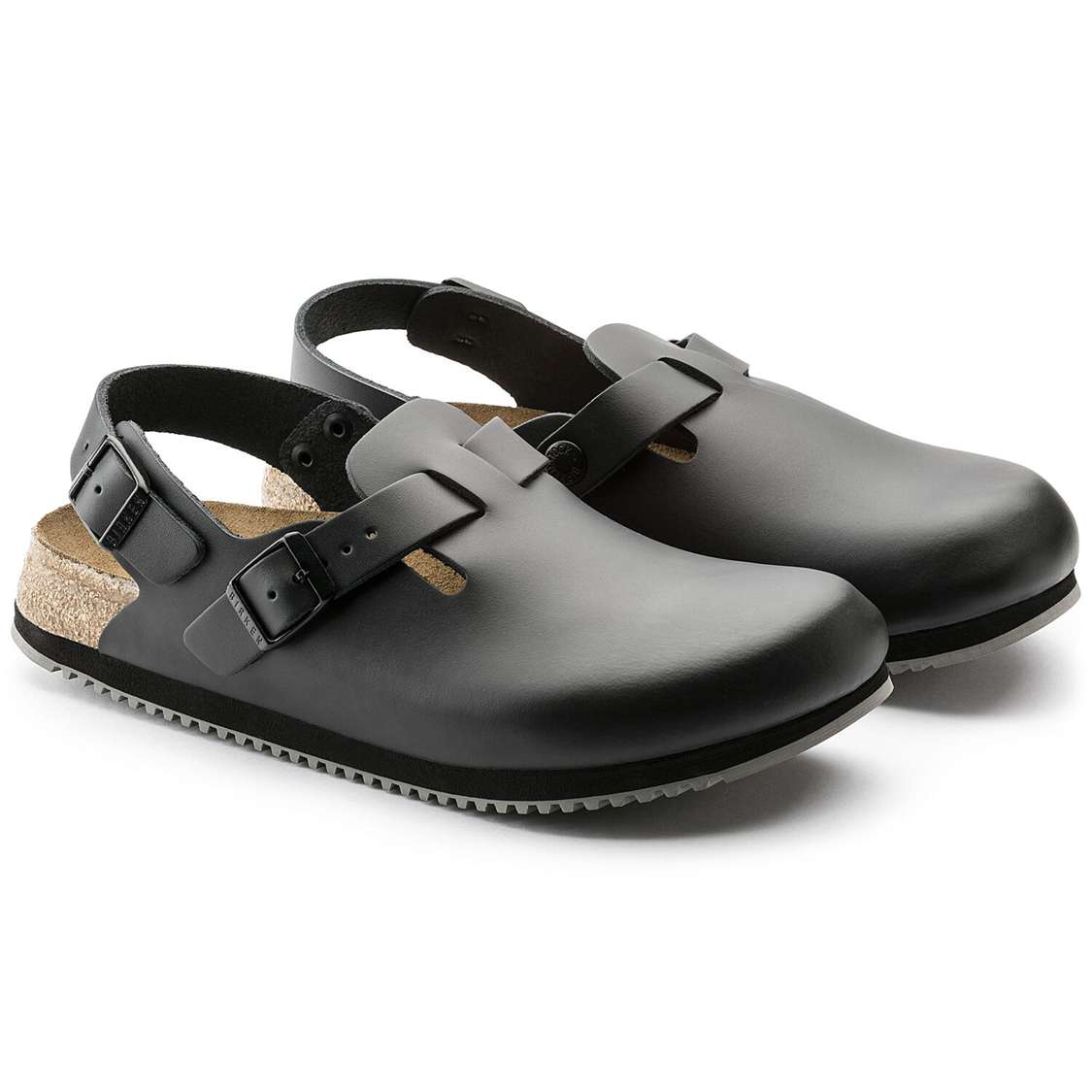 Black Birkenstock Tokio Super Grip Leather Men's Clogs | DweH88Vo2u8