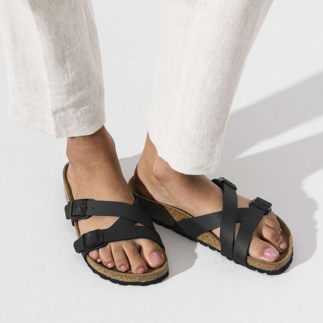 Black Birkenstock Yao Birko-Flor Women's Multi Strap Sandals | v4YyavlgKdv