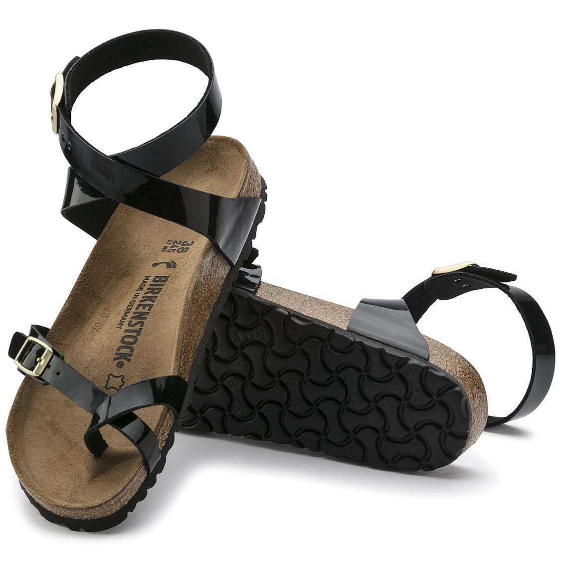 Black Birkenstock Yara Birko-Flor Patent Women's Multi Strap Sandals | 7msh9d66Vcd