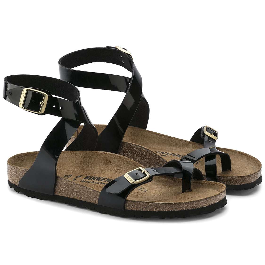 Black Birkenstock Yara Birko-Flor Patent Women's Multi Strap Sandals | 7msh9d66Vcd