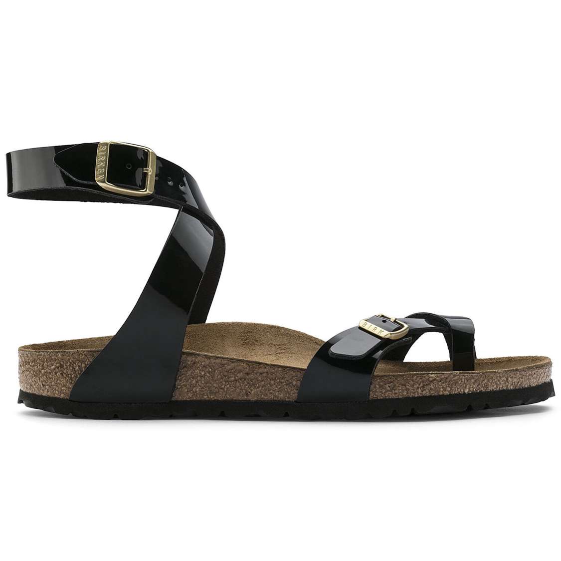 Black Birkenstock Yara Birko-Flor Patent Women's Multi Strap Sandals | 7msh9d66Vcd