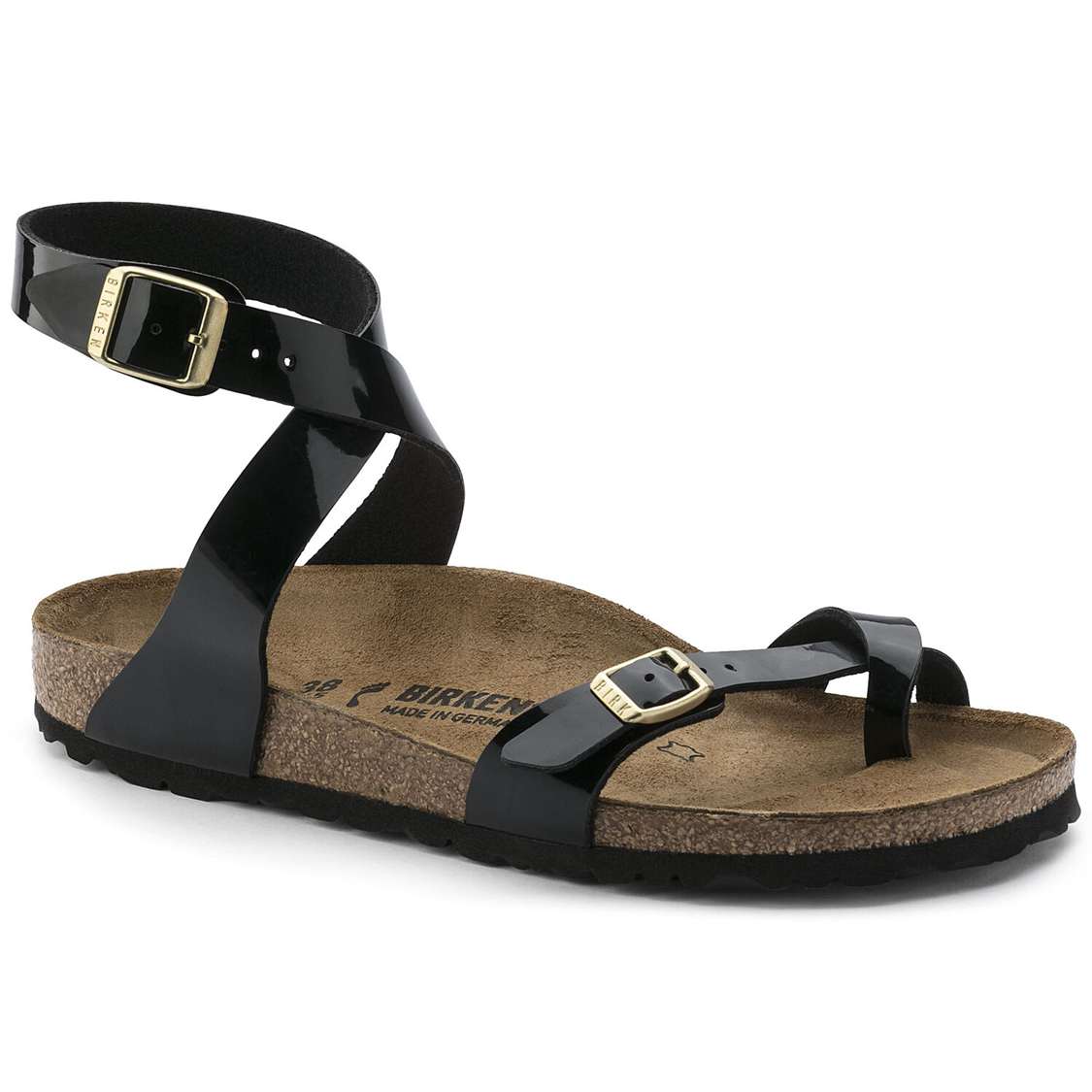 Black Birkenstock Yara Birko-Flor Patent Women\'s Multi Strap Sandals | 7msh9d66Vcd