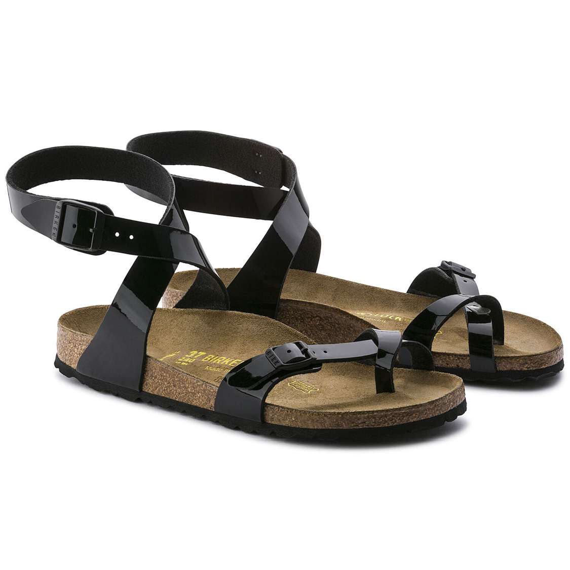 Black Birkenstock Yara Birko-Flor Patent Women's Multi Strap Sandals | ClVcnIVSK1H