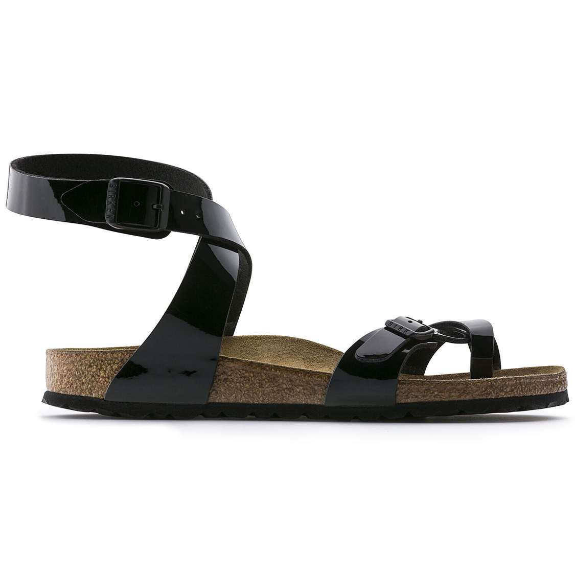 Black Birkenstock Yara Birko-Flor Patent Women's Multi Strap Sandals | ClVcnIVSK1H