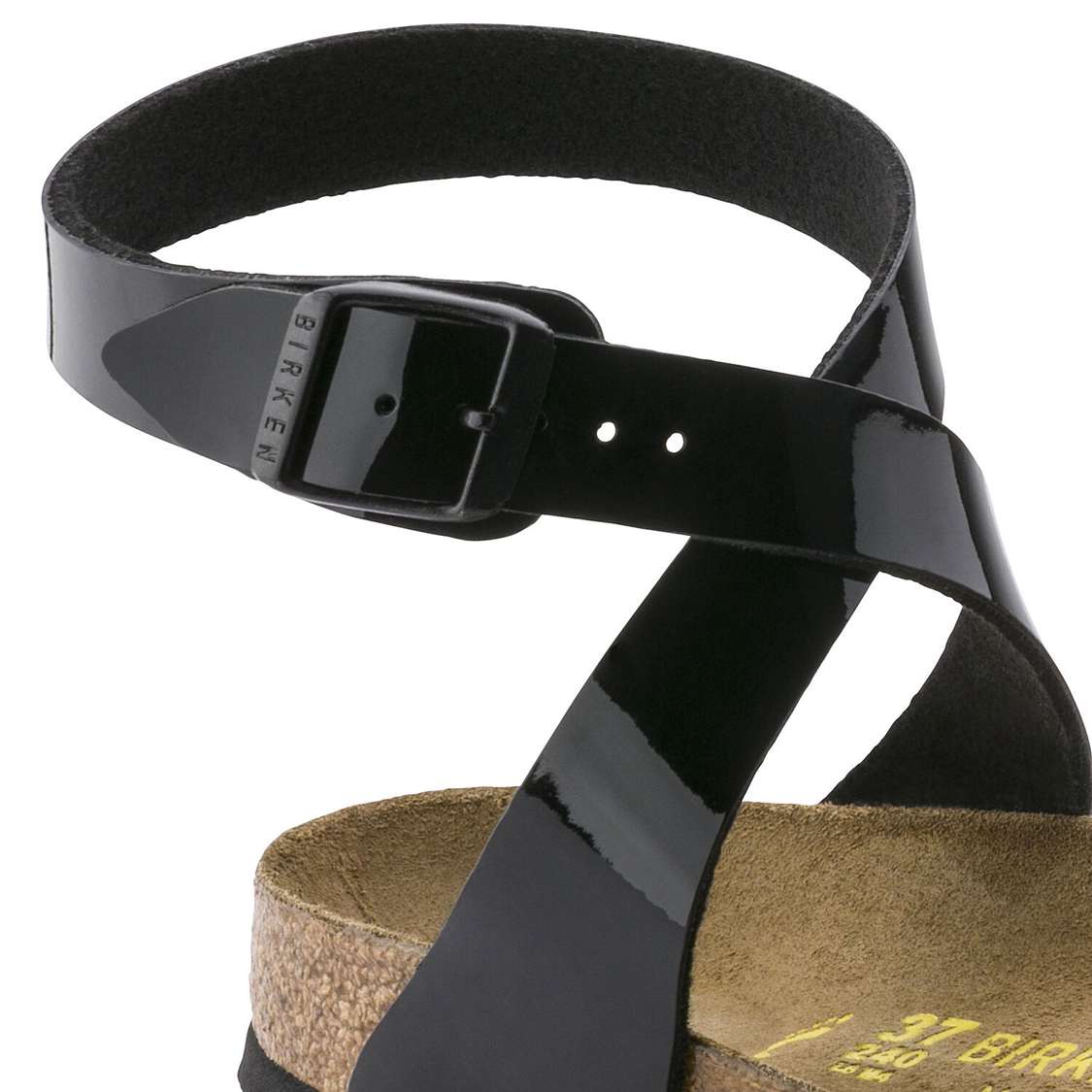 Black Birkenstock Yara Birko-Flor Patent Women's Ankle Strap Sandals | v9txqrnGGYv