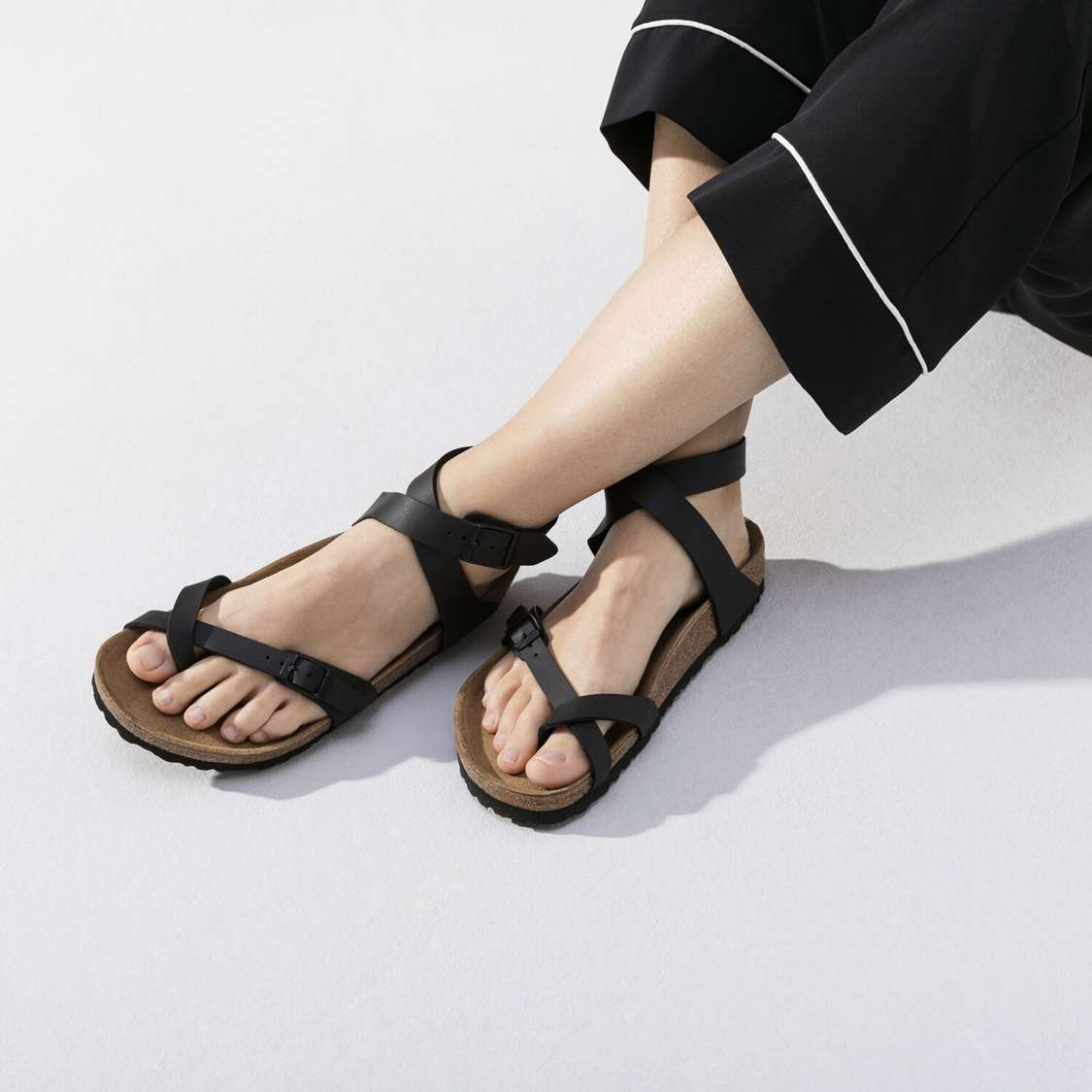 Black Birkenstock Yara Birko-Flor Women's Ankle Strap Sandals | pN2SJ8epicv