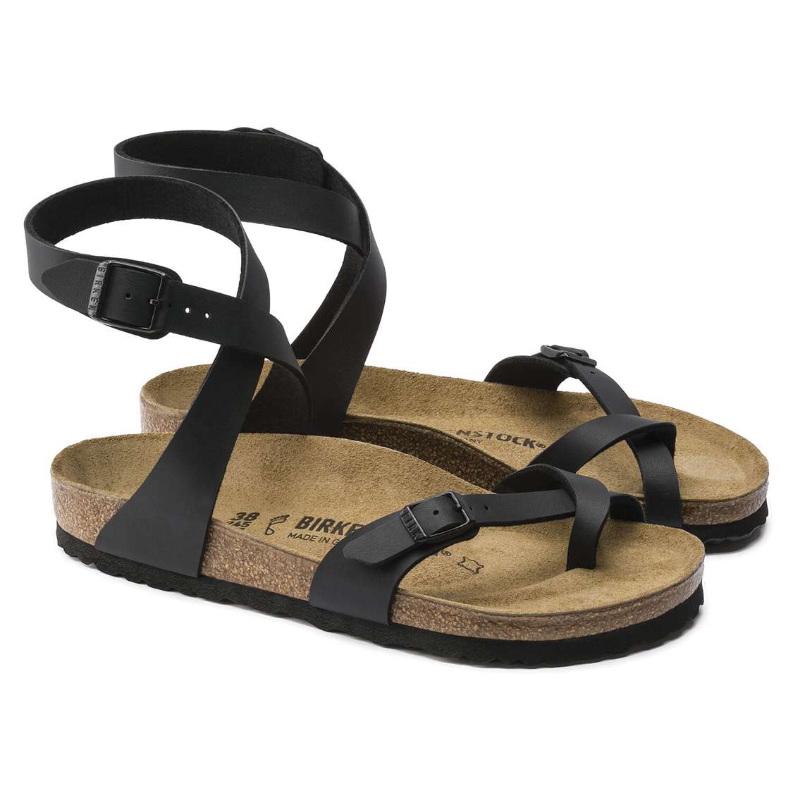 Black Birkenstock Yara Birko-Flor Women's Ankle Strap Sandals | pN2SJ8epicv