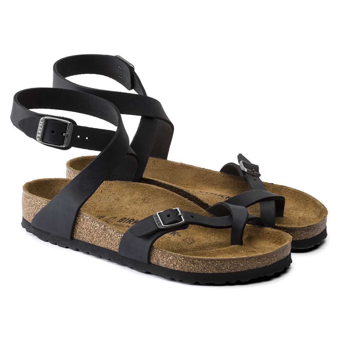 Black Birkenstock Yara Oiled Leather Women's Ankle Strap Sandals | M2IRvMaejps