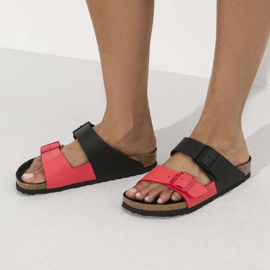 Black / Red Birkenstock Arizona Split Birko-Flor Women's Two Strap Sandals | TJStUPK2sRG