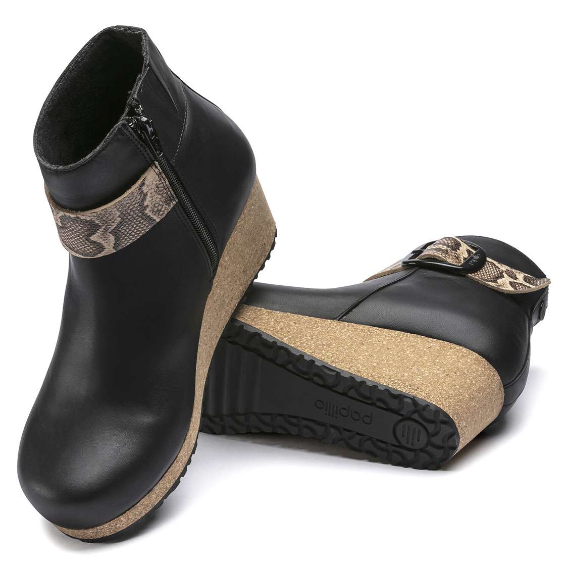 Black / Snake Beige Birkenstock Elli Big Buckle Embossed Leather Women's Boots | akJcwACjpoO