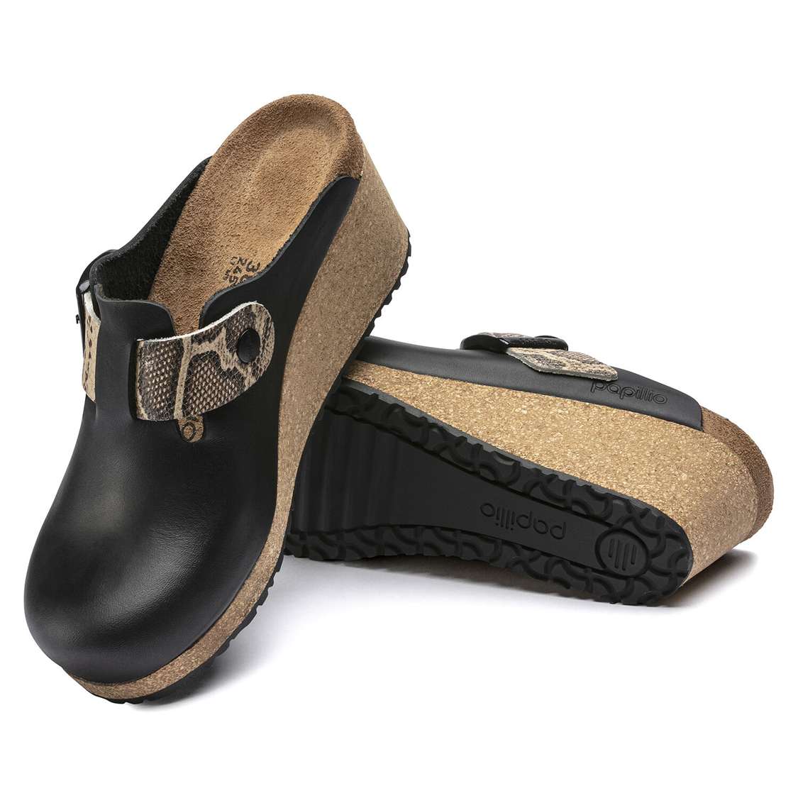 Black / Snake Beige Birkenstock Fanny Embossed Leather Women's Clogs | izs6XjCNsUY