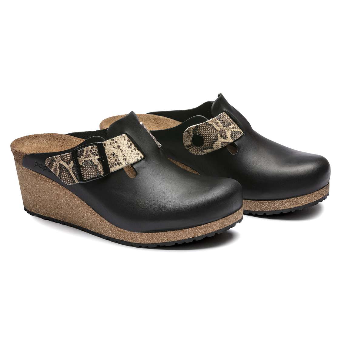 Black / Snake Beige Birkenstock Fanny Embossed Leather Women's Clogs | izs6XjCNsUY