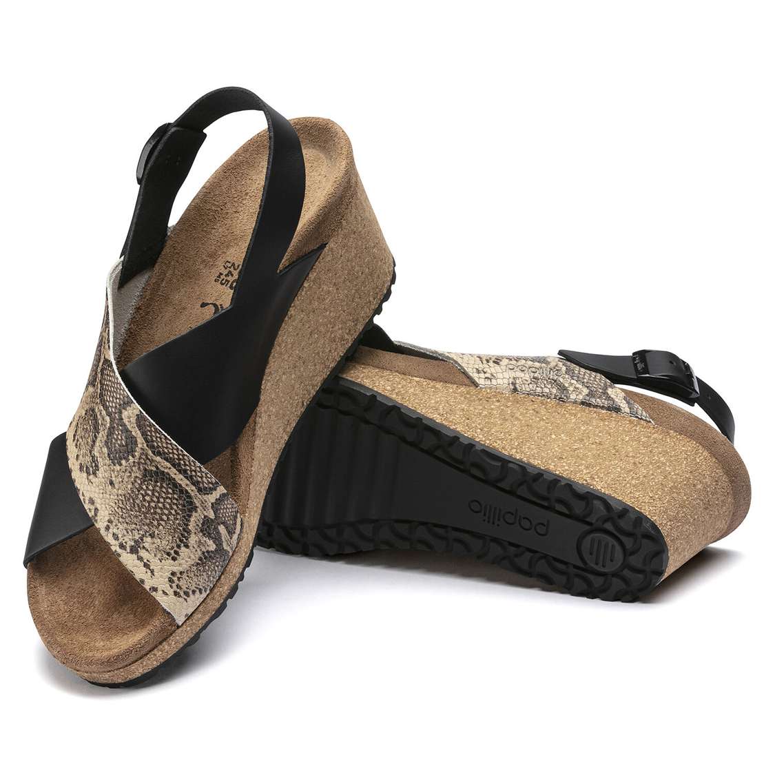 Black / Snake Beige Birkenstock Samira Embossed Leather Women's Two Strap Sandals | 8AnMahfwnWk