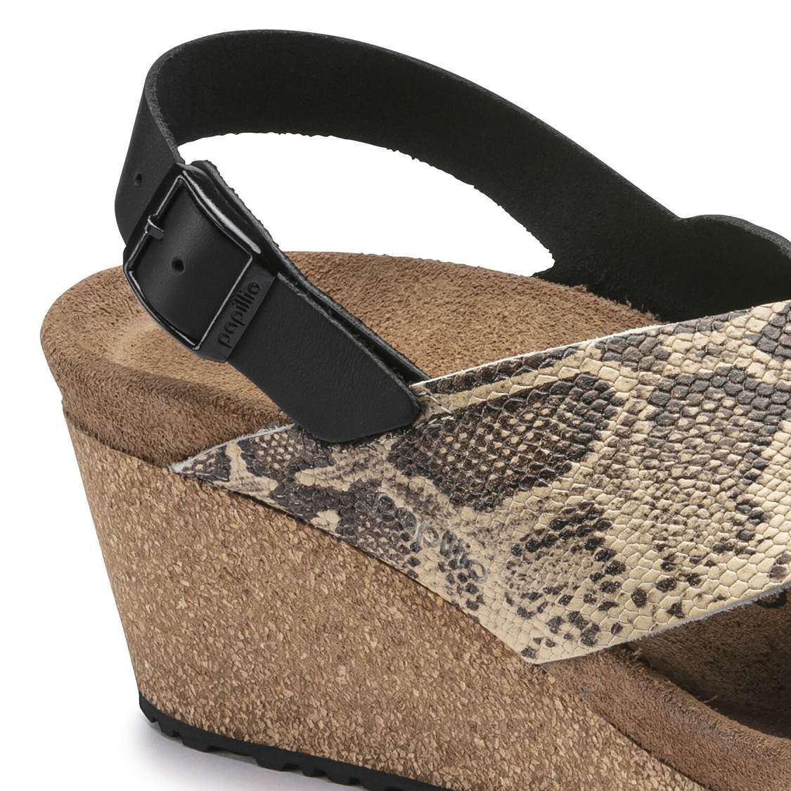 Black / Snake Beige Birkenstock Samira Embossed Leather Women's Wedges Sandals | JfRJ66QJTxW