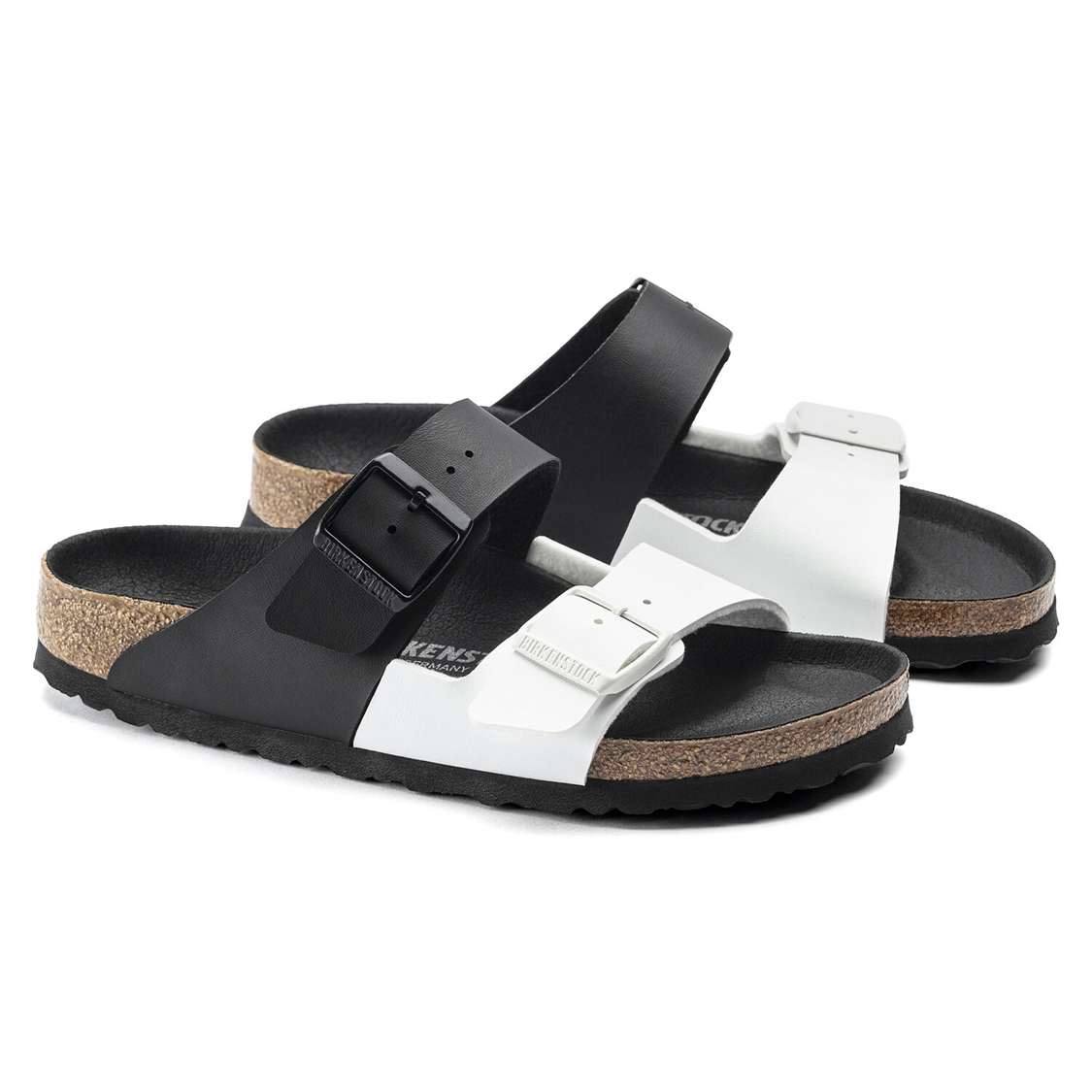 Black / White Birkenstock Arizona Split Birko-Flor Women's Two Strap Sandals | 2zfGUBox1MX