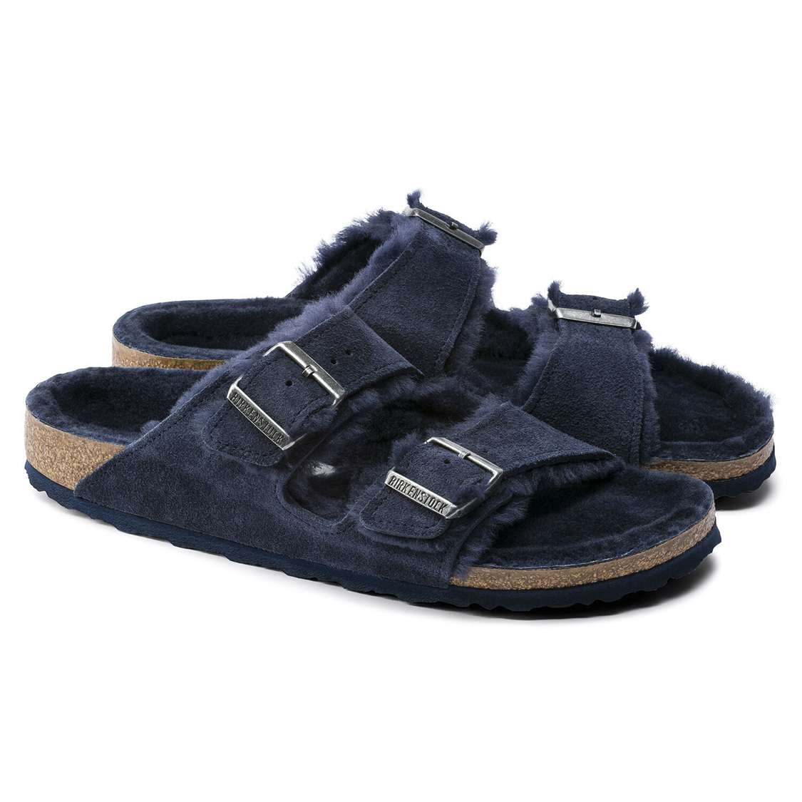 Blue Birkenstock Arizona Shearling Suede Leather Women's Two Strap Sandals | UHXgV6ncxJx