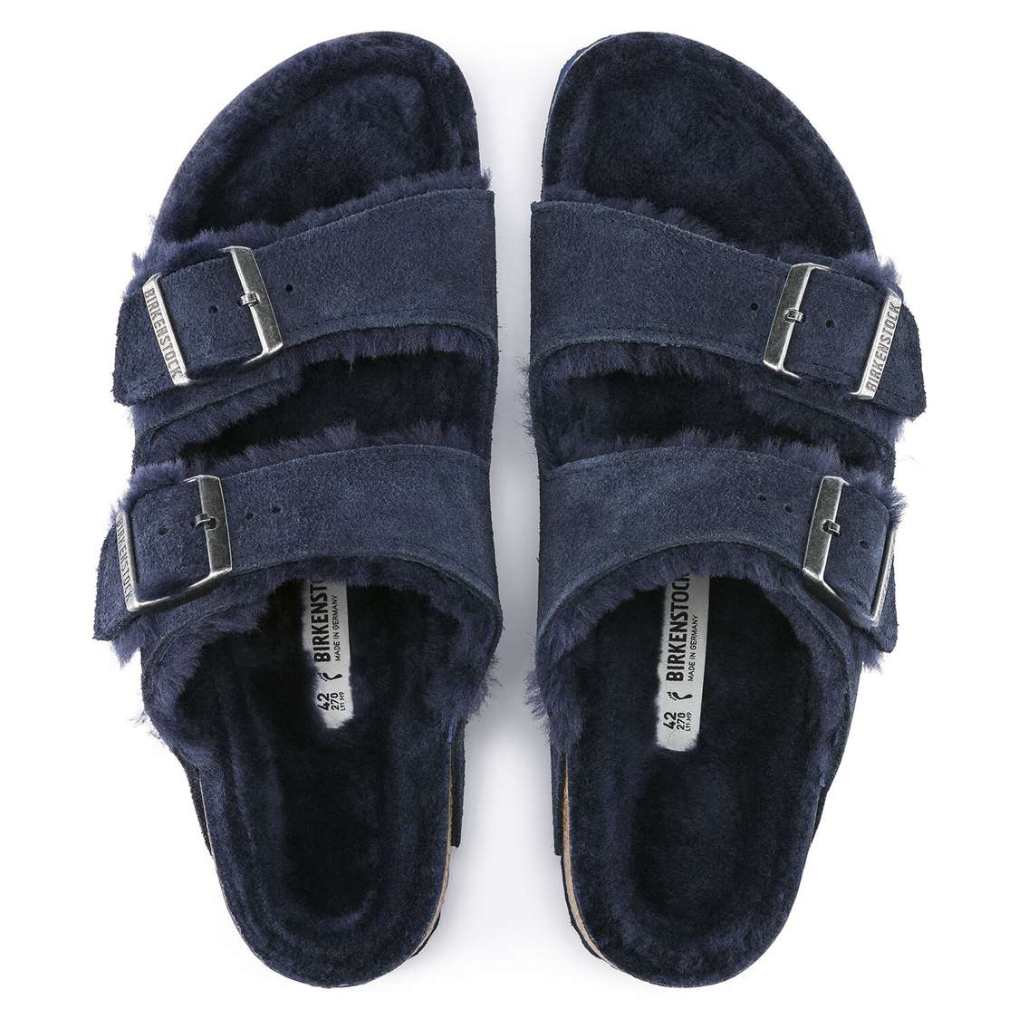 Blue Birkenstock Arizona Shearling Suede Leather Men's Two Strap Sandals | rvRbL2gfdn5