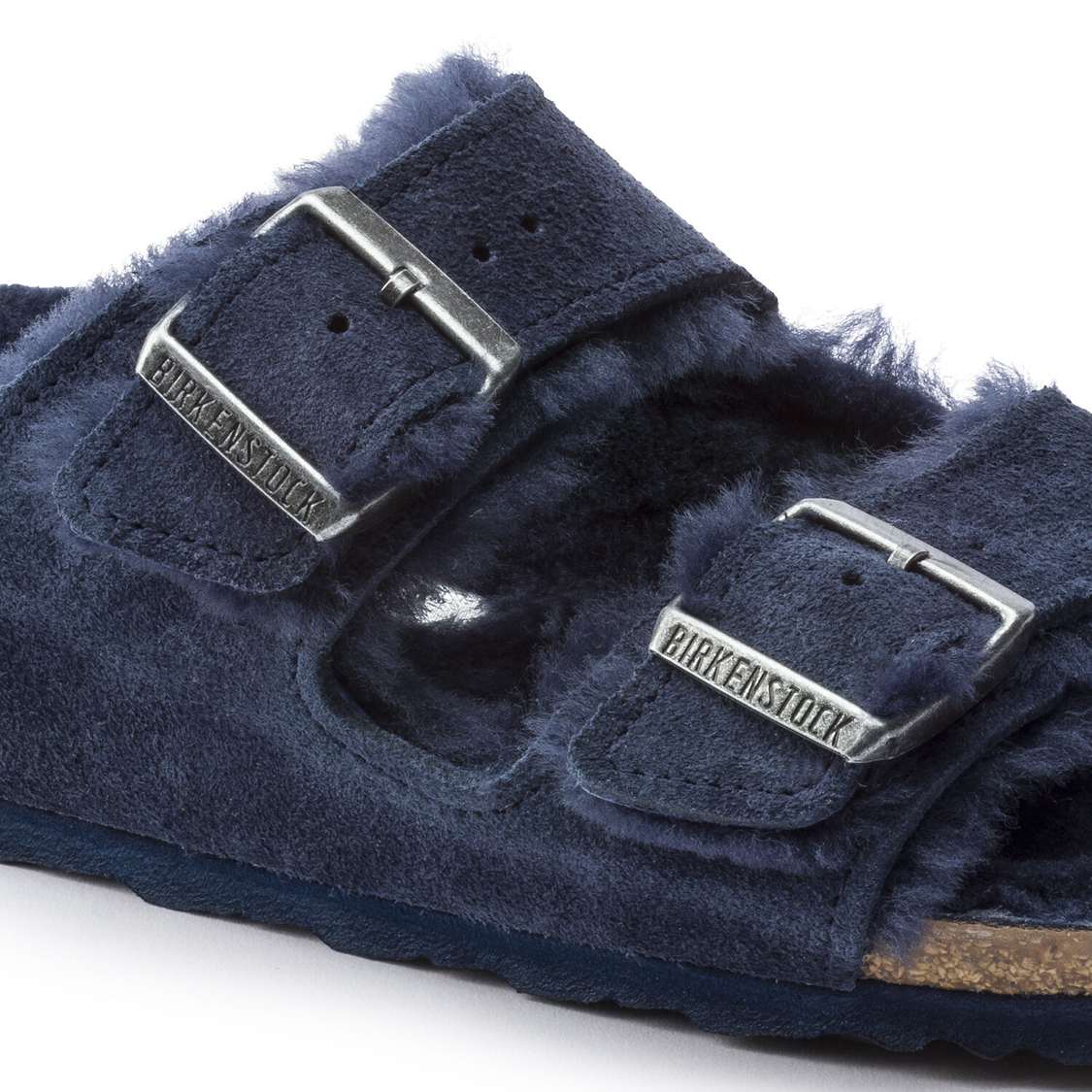 Blue Birkenstock Arizona Shearling Suede Leather Men's Two Strap Sandals | rvRbL2gfdn5