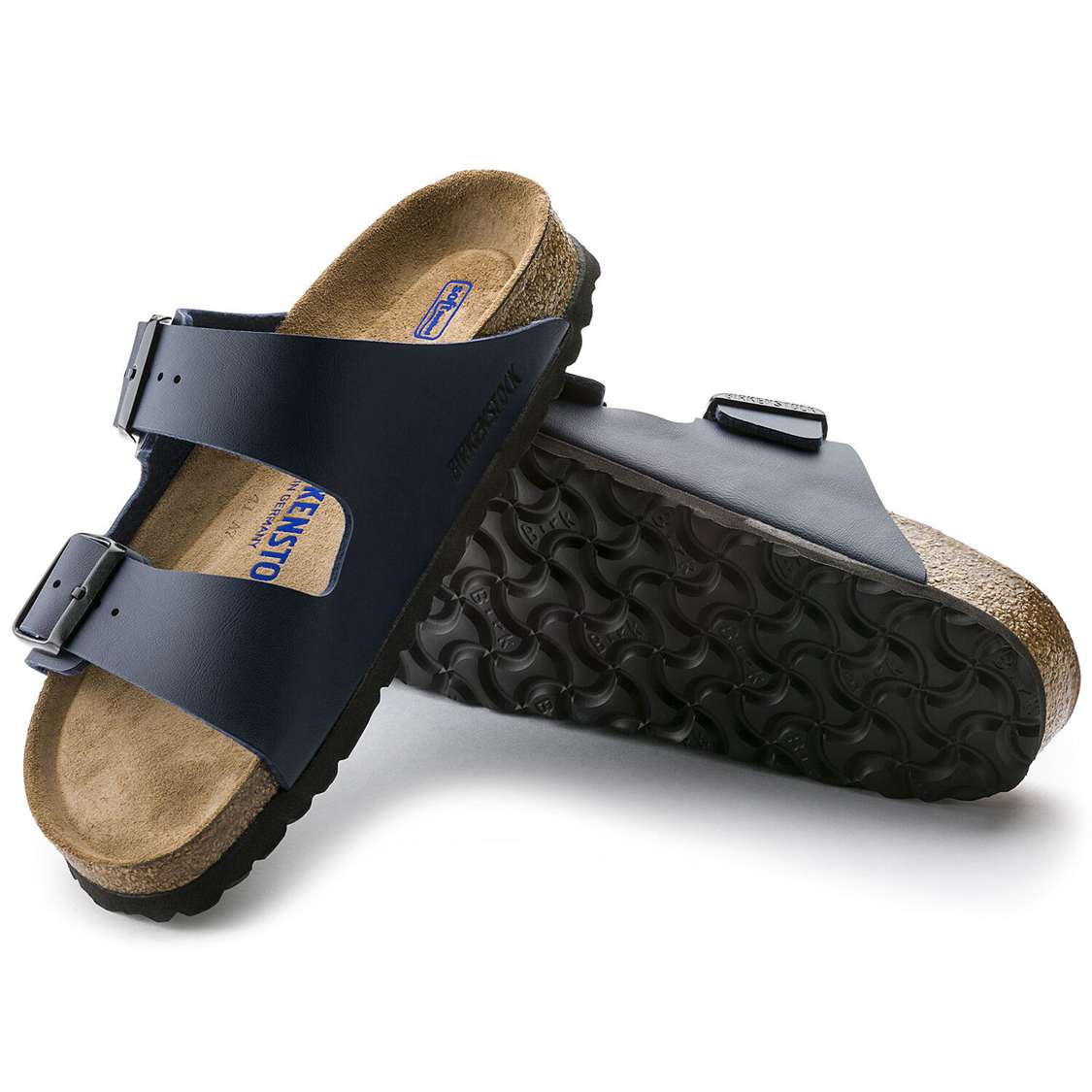 Blue Birkenstock Arizona Soft Footbed Birko-Flor Men's Two Strap Sandals | MODwUZRRhJv