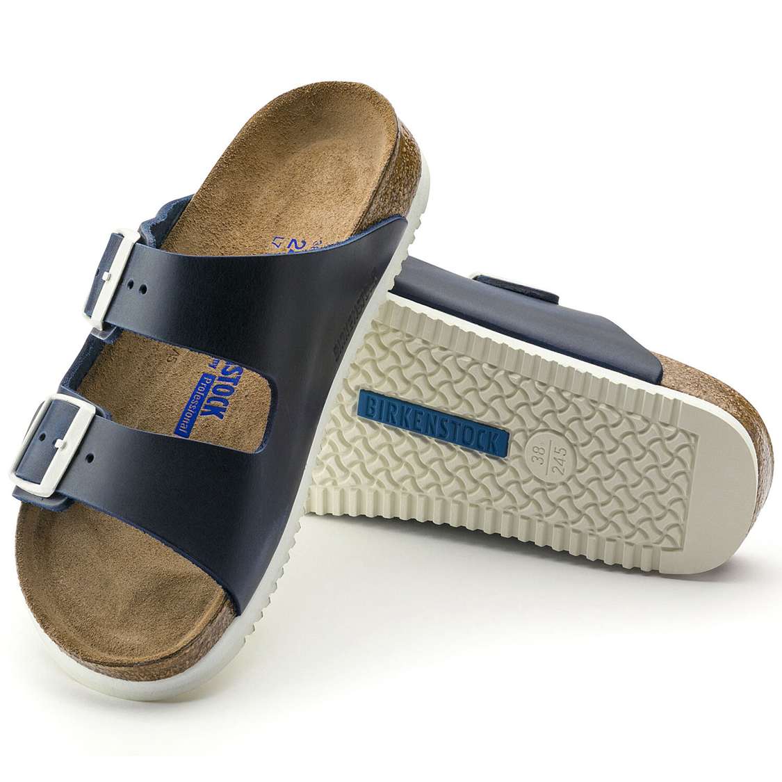 Blue Birkenstock Arizona Soft Footbed Leather Women's Two Strap Sandals | FV77lC5Uqkz