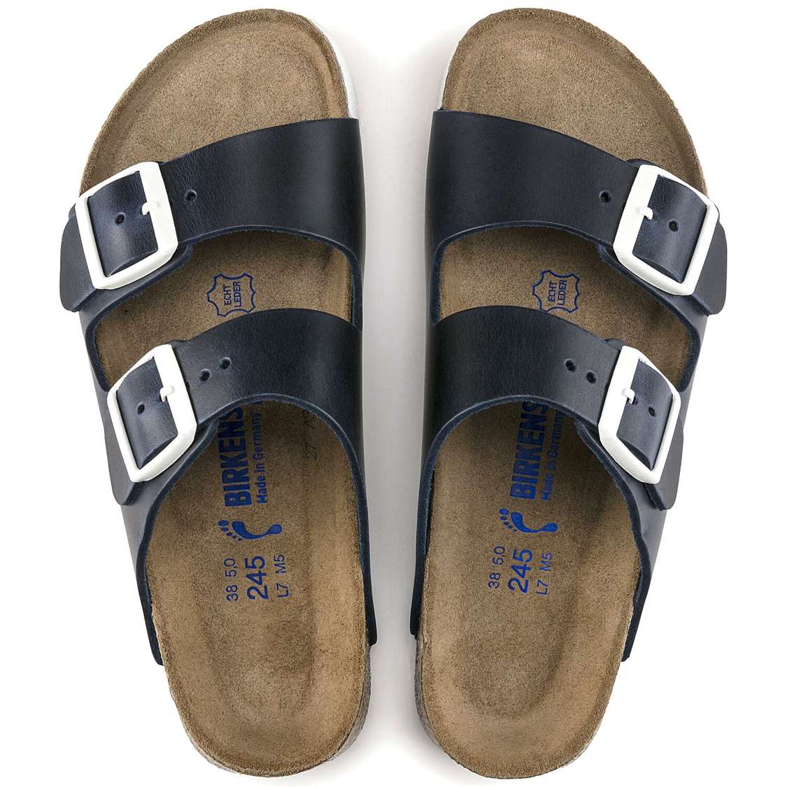 Blue Birkenstock Arizona Soft Footbed Leather Women's Two Strap Sandals | FV77lC5Uqkz