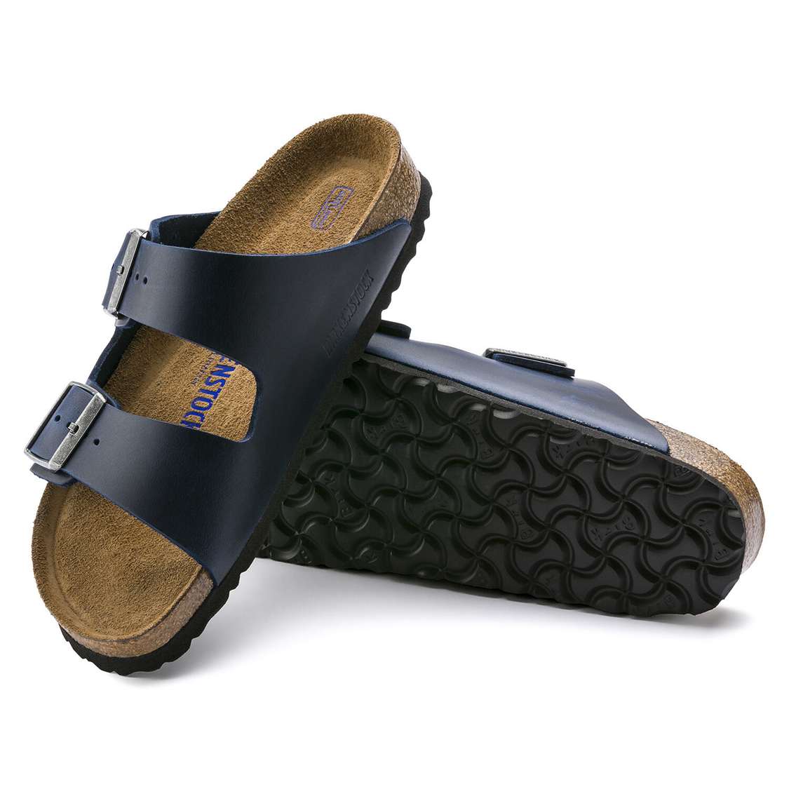 Blue Birkenstock Arizona Soft Footbed Oiled Nubuck Leather Men's Two Strap Sandals | DMIuYLJyram