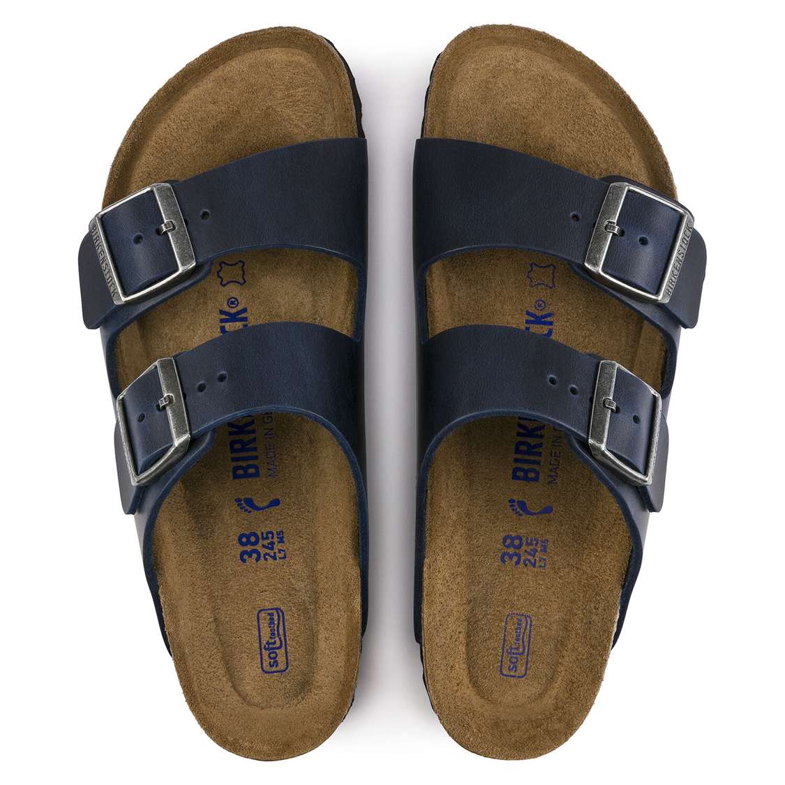 Blue Birkenstock Arizona Soft Footbed Oiled Nubuck Leather Men's Two Strap Sandals | DMIuYLJyram